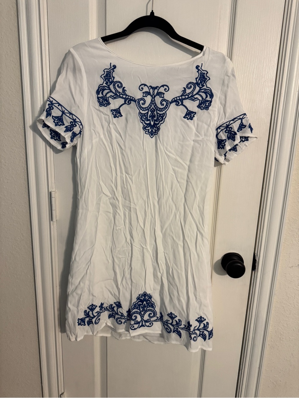 Lulu's White Dress with Blue Embroidered Accents